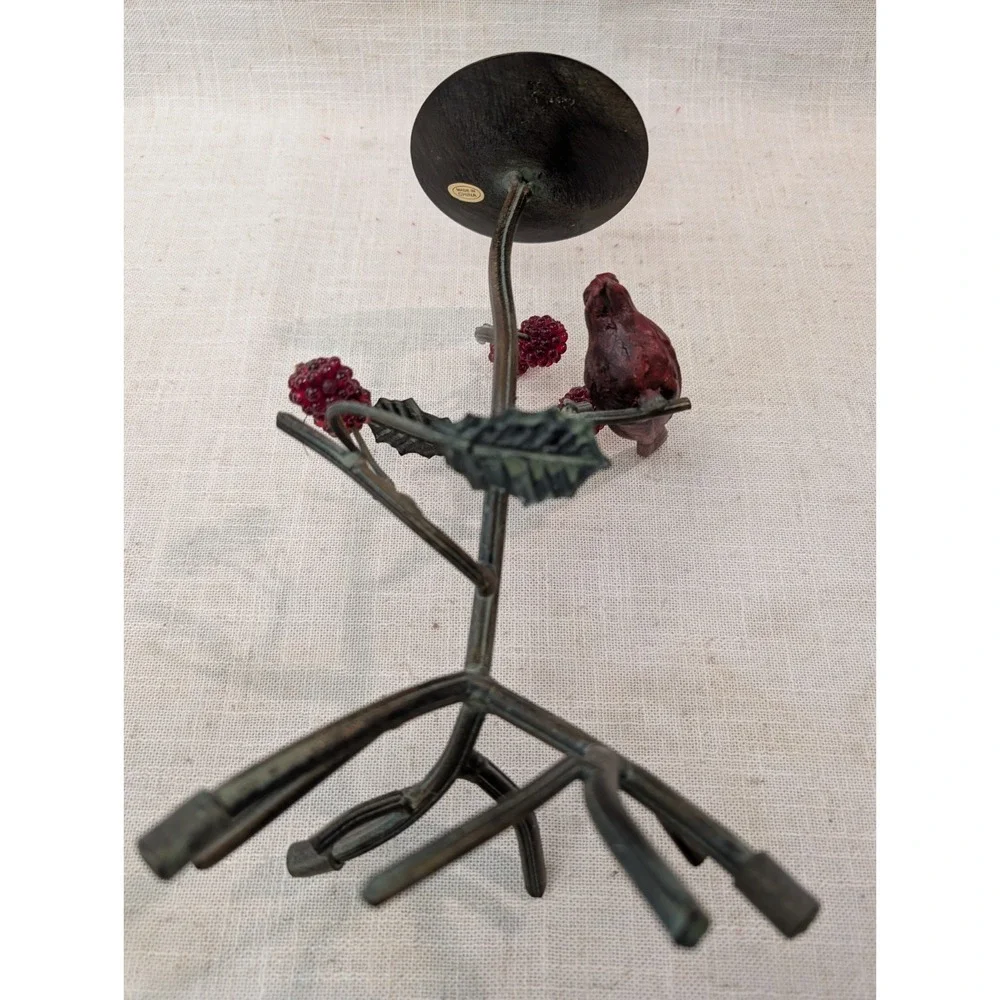 Metal Bird Leaves & Berries Candlestick Holder 10